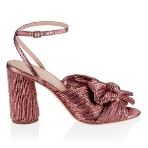 Loeffler Randall Camellia Knotted Láme Sandals in Metallic Rose